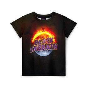 Детская футболка 3D с принтом Black Sabbath земля в огне , 100% гипоаллергенный полиэфир | прямой крой, круглый вырез горловины, длина до линии бедер, чуть спущенное плечо, ткань немного тянется | Тематика изображения на принте: black sabbath | группа | метал | надпись | оззи | осборн | хард рок | хеви метал