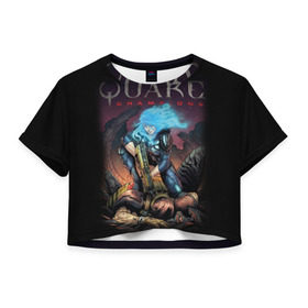 Женская футболка 3D укороченная с принтом Quake champions , 100% полиэстер | круглая горловина, длина футболки до линии талии, рукава с отворотами | quake