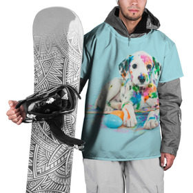 Накидка на куртку 3D с принтом Юный художник , 100% полиэстер |  | animal | dog | дог | долматинец | друг | краски | собака | художник | щенок