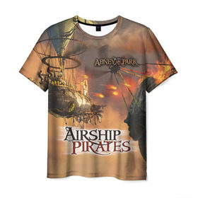 Мужская футболка 3D с принтом Airship pirates , 100% полиэфир | прямой крой, круглый вырез горловины, длина до линии бедер | steampunk