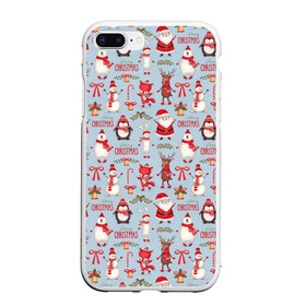 Чехол для iPhone 7Plus/8 Plus матовый с принтом Рождественская Милота , Силикон | Область печати: задняя сторона чехла, без боковых панелей | дед мороз | заяц | колокольчик | лиса | лисичка | медведь | олень | омела | пингвин | санта клаус