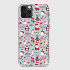 Чехол для iPhone 12 Pro с принтом Рождественская Милота , силикон | область печати: задняя сторона чехла, без боковых панелей | дед мороз | заяц | колокольчик | лиса | лисичка | медведь | олень | омела | пингвин | санта клаус