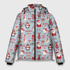 Мужская зимняя куртка 3D с принтом Рождественская Милота , верх — 100% полиэстер; подкладка — 100% полиэстер; утеплитель — 100% полиэстер | длина ниже бедра, свободный силуэт Оверсайз. Есть воротник-стойка, отстегивающийся капюшон и ветрозащитная планка. 

Боковые карманы с листочкой на кнопках и внутренний карман на молнии. | дед мороз | заяц | колокольчик | лиса | лисичка | медведь | олень | омела | пингвин | санта клаус