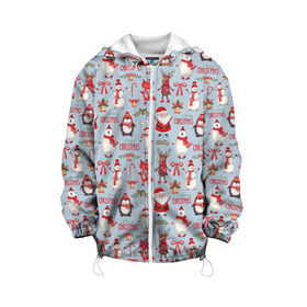Детская куртка 3D с принтом Рождественская Милота , 100% полиэстер | застежка — молния, подол и капюшон оформлены резинкой с фиксаторами, по бокам — два кармана без застежек, один потайной карман на груди, плотность верхнего слоя — 90 г/м2; плотность флисового подклада — 260 г/м2 | Тематика изображения на принте: дед мороз | заяц | колокольчик | лиса | лисичка | медведь | олень | омела | пингвин | санта клаус