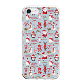 Чехол для iPhone 7/8 матовый с принтом Рождественская Милота , Силикон | Область печати: задняя сторона чехла, без боковых панелей | дед мороз | заяц | колокольчик | лиса | лисичка | медведь | олень | омела | пингвин | санта клаус