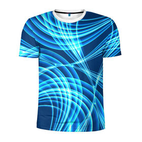 Мужская футболка 3D спортивная с принтом Синие вихри , 100% полиэстер с улучшенными характеристиками | приталенный силуэт, круглая горловина, широкие плечи, сужается к линии бедра | абстракция | вихрь | синий | текстура