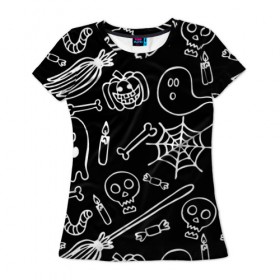 Женская футболка 3D с принтом Happy Halloween , 100% полиэфир ( синтетическое хлопкоподобное полотно) | прямой крой, круглый вырез горловины, длина до линии бедер | 