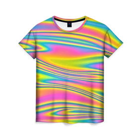 Женская футболка 3D с принтом Абстрактные разводы цвета , 100% полиэфир ( синтетическое хлопкоподобное полотно) | прямой крой, круглый вырез горловины, длина до линии бедер | color | paint | абстракция | абстракция красок | краска | разводы | разводы красок | цветные краски | яркие краски