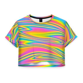 Женская футболка 3D укороченная с принтом Абстрактные разводы цвета , 100% полиэстер | круглая горловина, длина футболки до линии талии, рукава с отворотами | color | paint | абстракция | абстракция красок | краска | разводы | разводы красок | цветные краски | яркие краски