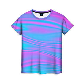 Женская футболка 3D с принтом Глянцевые линии , 100% полиэфир ( синтетическое хлопкоподобное полотно) | прямой крой, круглый вырез горловины, длина до линии бедер | color | paint | абстракция | абстракция красок | краска | разводы | разводы красок | цветные краски | яркие краски