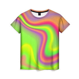 Женская футболка 3D с принтом Кислотные разводы , 100% полиэфир ( синтетическое хлопкоподобное полотно) | прямой крой, круглый вырез горловины, длина до линии бедер | color | paint | абстракция | абстракция красок | краска | разводы | разводы красок | цветные краски | яркие краски