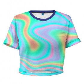 Женская футболка 3D укороченная с принтом Светлые узоры , 100% полиэстер | круглая горловина, длина футболки до линии талии, рукава с отворотами | color | paint | абстракция | абстракция красок | краска | разводы | разводы красок | цветные краски | яркие краски