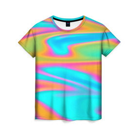 Женская футболка 3D с принтом Разводы радужные , 100% полиэфир ( синтетическое хлопкоподобное полотно) | прямой крой, круглый вырез горловины, длина до линии бедер | color | paint | абстракция | абстракция красок | краска | разводы | разводы красок | цветные краски | яркие краски
