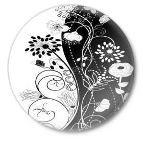Значок с принтом Retro flower ,  металл | круглая форма, металлическая застежка в виде булавки | blossom | flower | garden stuff | green stuff | бабочки | узор | цветочный орнамент | цветы | цеточный узор
