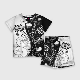 Детский костюм с шортами 3D с принтом Retro flower ,  |  | blossom | flower | garden stuff | green stuff | бабочки | узор | цветочный орнамент | цветы | цеточный узор