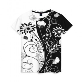 Женская футболка 3D с принтом Retro flower , 100% полиэфир ( синтетическое хлопкоподобное полотно) | прямой крой, круглый вырез горловины, длина до линии бедер | blossom | flower | garden stuff | green stuff | бабочки | узор | цветочный орнамент | цветы | цеточный узор