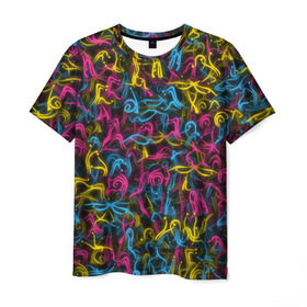 Мужская футболка 3D с принтом Абстрактная эротика , 100% полиэфир | прямой крой, круглый вырез горловины, длина до линии бедер | закорючки | любовь | паттерн | позы | текстура