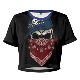 Женская футболка 3D укороченная с принтом Bandit panda , 100% полиэстер | круглая горловина, длина футболки до линии талии, рукава с отворотами | bandit | heavy metal | panda | rock | skull | байкер | металл | панда | рок | череп