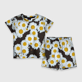 Детский костюм с шортами 3D с принтом АРОМАШКИ  РОМАШКИ  8 МАРТА, ,  |  | белый | желтый | красивые | красота | мода | модные | природа | растения | ромашка | ромашки | текстура | тренды | цветы