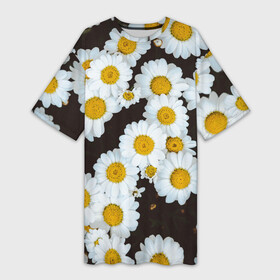 Платье-футболка 3D с принтом АРОМАШКИ | РОМАШКИ | 8 МАРТА, ,  |  | белый | желтый | красивые | красота | мода | модные | природа | растения | ромашка | ромашки | текстура | тренды | цветы