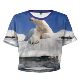 Женская футболка 3D укороченная с принтом Арктика , 100% полиэстер | круглая горловина, длина футболки до линии талии, рукава с отворотами | animals | bear | ice | nature | polar bear | power | travel | белый медведь | животные | лёд | медведь | природа | путешествия | сила | снег