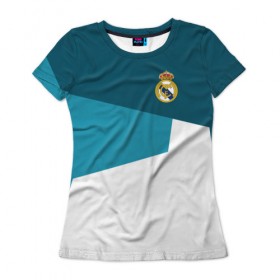 Женская футболка 3D с принтом Real Madrid 2018 #5 , 100% полиэфир ( синтетическое хлопкоподобное полотно) | прямой крой, круглый вырез горловины, длина до линии бедер | fc | football | football club | real madrid | sport | реал мадрид | спорт | спортивные | униформа | фк | футбол | футбольный клуб