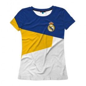 Женская футболка 3D с принтом Real Madrid 2018 #6 , 100% полиэфир ( синтетическое хлопкоподобное полотно) | прямой крой, круглый вырез горловины, длина до линии бедер | emirates | fc | real madrid | клуб | мяч | реал мадрид