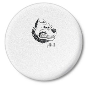 Значок с принтом Pitbull ,  металл | круглая форма, металлическая застежка в виде булавки | Тематика изображения на принте: dog | питбуль | порода | рисунок | собака