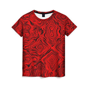 Женская футболка 3D с принтом Tie-Dye red , 100% полиэфир ( синтетическое хлопкоподобное полотно) | прямой крой, круглый вырез горловины, длина до линии бедер | волны | красный | разводы | текстура