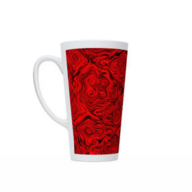 Кружка Латте с принтом Tie-Dye red , Белая керамика | Объем 480 мл; Высота 150 мм; Диаметр 90 мм | волны | красный | разводы | текстура