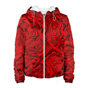 Женская куртка 3D с принтом Tie-Dye red , ткань верха — 100% полиэстер, подклад — флис | прямой крой, подол и капюшон оформлены резинкой с фиксаторами, два кармана без застежек по бокам, один большой потайной карман на груди. Карман на груди застегивается на липучку | волны | красный | разводы | текстура