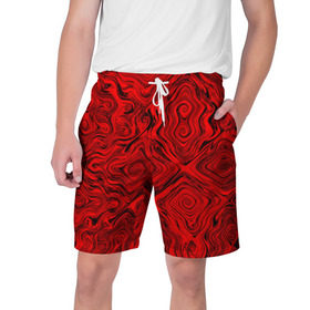 Мужские шорты 3D с принтом Tie-Dye red ,  полиэстер 100% | прямой крой, два кармана без застежек по бокам. Мягкая трикотажная резинка на поясе, внутри которой широкие завязки. Длина чуть выше колен | волны | красный | разводы | текстура