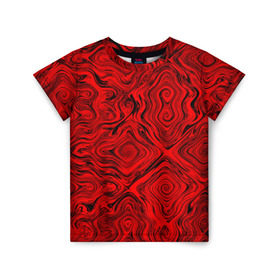 Детская футболка 3D с принтом Tie-Dye red , 100% гипоаллергенный полиэфир | прямой крой, круглый вырез горловины, длина до линии бедер, чуть спущенное плечо, ткань немного тянется | Тематика изображения на принте: волны | красный | разводы | текстура