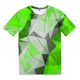 Мужская футболка 3D с принтом Sport Abstract 2018 Green , 100% полиэфир | прямой крой, круглый вырез горловины, длина до линии бедер | абстракция | геометрия | желтый | краски | линии | мода | модные | пирамиды | полосы | серый | тренды | треугольники | узоры | фигуры | цвет