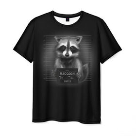 Мужская футболка 3D с принтом Енот Преступник , 100% полиэфир | прямой крой, круглый вырез горловины, длина до линии бедер | raccoon | виновен | полоскун | стражи