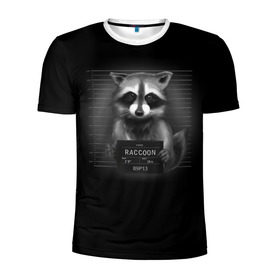 Мужская футболка 3D спортивная с принтом Енот Преступник , 100% полиэстер с улучшенными характеристиками | приталенный силуэт, круглая горловина, широкие плечи, сужается к линии бедра | raccoon | виновен | полоскун | стражи