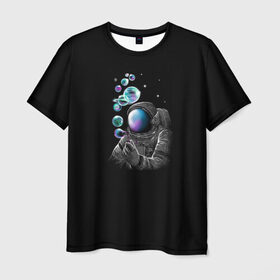 Мужская футболка 3D с принтом Космические Пузыри , 100% полиэфир | прямой крой, круглый вырез горловины, длина до линии бедер | астронавт | звезды | земля | космос | марс | мыльные | планеты | скафандр