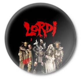 Значок с принтом LORDI ,  металл | круглая форма, металлическая застежка в виде булавки | mr. lordi | лорди