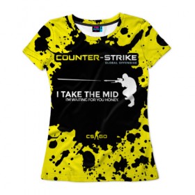 Женская футболка 3D с принтом Counter-Strike Go Mid , 100% полиэфир ( синтетическое хлопкоподобное полотно) | прямой крой, круглый вырез горловины, длина до линии бедер | cs go | global offensive | контр страйк | шутер
