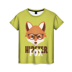 Женская футболка 3D с принтом Хипстер лиса , 100% полиэфир ( синтетическое хлопкоподобное полотно) | прямой крой, круглый вырез горловины, длина до линии бедер | борода | зверь | лиса | очки