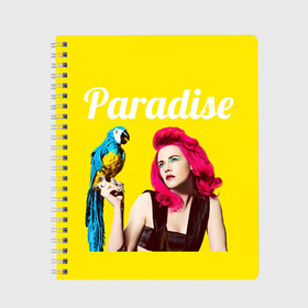 Тетрадь с принтом Paradise , 100% бумага | 48 листов, плотность листов — 60 г/м2, плотность картонной обложки — 250 г/м2. Листы скреплены сбоку удобной пружинной спиралью. Уголки страниц и обложки скругленные. Цвет линий — светло-серый
 | лето | малиновое вино | попугай | прическа | рай | эмоции