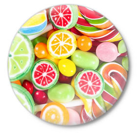 Значок с принтом Candy ,  металл | круглая форма, металлическая застежка в виде булавки | Тематика изображения на принте: candy | colorful | lollipop | sweet | конфеты | леденцы | сладости