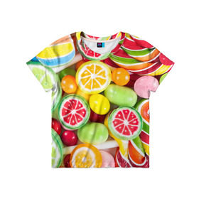 Детская футболка 3D с принтом Candy , 100% гипоаллергенный полиэфир | прямой крой, круглый вырез горловины, длина до линии бедер, чуть спущенное плечо, ткань немного тянется | Тематика изображения на принте: candy | colorful | lollipop | sweet | конфеты | леденцы | сладости