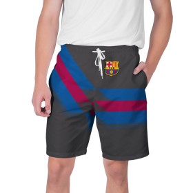 Мужские шорты 3D с принтом FC Barcelona #7 ,  полиэстер 100% | прямой крой, два кармана без застежек по бокам. Мягкая трикотажная резинка на поясе, внутри которой широкие завязки. Длина чуть выше колен | fcb | барселона | геометрия | футбольный клуб
