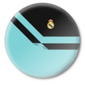 Значок с принтом Real Madrid 2018 #2 ,  металл | круглая форма, металлическая застежка в виде булавки | Тематика изображения на принте: emirates | fc | real madrid | клуб | мяч | реал мадрид | эмблема