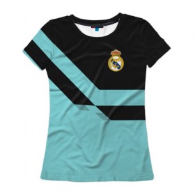 Женская футболка 3D с принтом Real Madrid 2018 #2 , 100% полиэфир ( синтетическое хлопкоподобное полотно) | прямой крой, круглый вырез горловины, длина до линии бедер | emirates | fc | real madrid | клуб | мяч | реал мадрид | эмблема