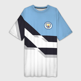 Платье-футболка 3D с принтом Manchester city 2018 ,  |  | emirates | fc | manchester city | абстракция | геометрия | зож | клуб | линии | манчестер сити | мода | модные | мяч | спорт | спортивные | стиль | тренды | флаг россии | футбол | футбольный клуб | экстрим | эмблема