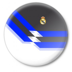Значок с принтом Real Madrid 2018 ,  металл | круглая форма, металлическая застежка в виде булавки | Тематика изображения на принте: реал мадрид | эмблема