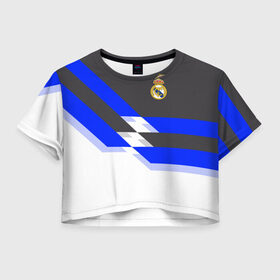 Женская футболка 3D укороченная с принтом Real Madrid 2018 , 100% полиэстер | круглая горловина, длина футболки до линии талии, рукава с отворотами | реал мадрид | эмблема