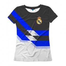 Женская футболка 3D с принтом Real Madrid 2018 , 100% полиэфир ( синтетическое хлопкоподобное полотно) | прямой крой, круглый вырез горловины, длина до линии бедер | реал мадрид | эмблема